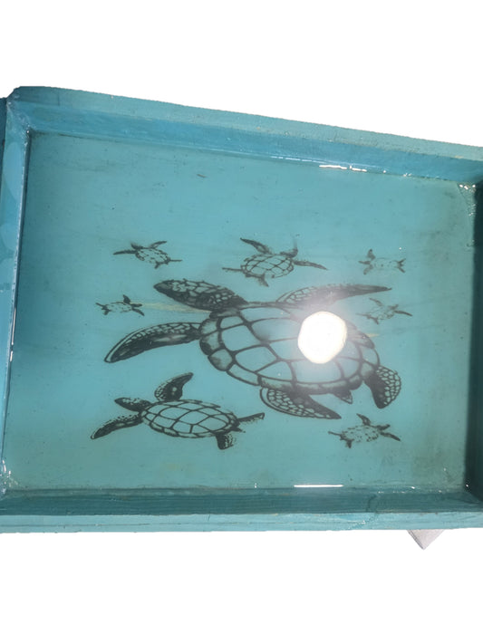 Rolling tray lasered sea turtles